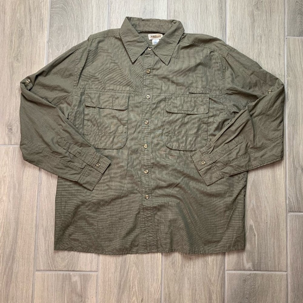 Magellan Sportswear Hiking Camping Long Sleeve Button Up Shirt 2XL